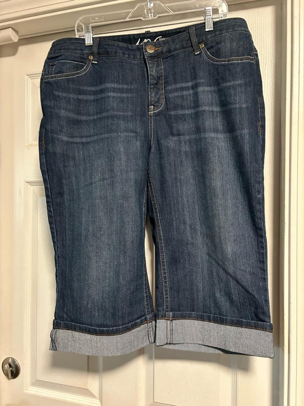 Inc Dark Wash Denim Bermuda Shorts with Rolled Hem